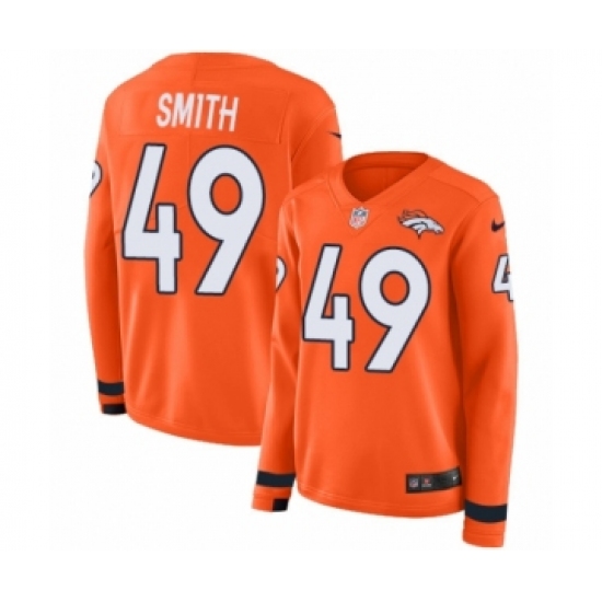 Women's Nike Denver Broncos 49 Dennis Smith Limited Orange Therma Long Sleeve NFL Jersey