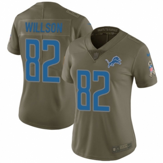 Women's Nike Detroit Lions 82 Luke Willson Limited Olive 2017 Salute to Service NFL Jersey