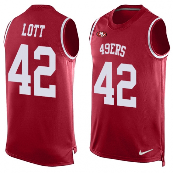 Men's Nike San Francisco 49ers 42 Ronnie Lott Limited Red Player Name & Number Tank Top NFL Jersey