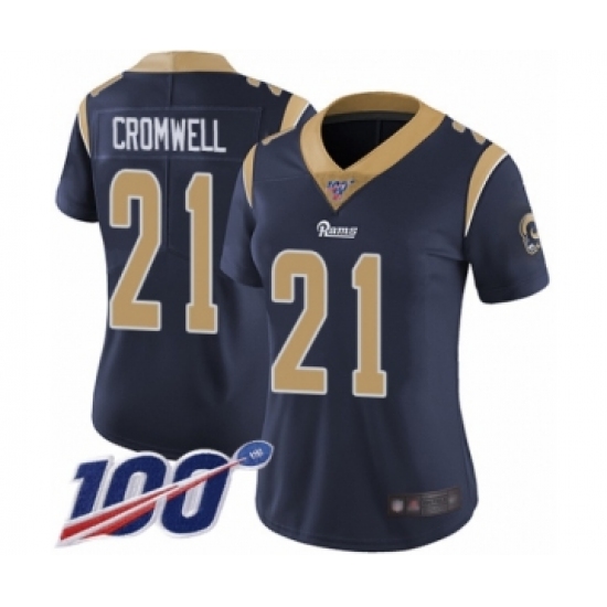 Women's Los Angeles Rams 21 Nolan Cromwell Navy Blue Team Color Vapor Untouchable Limited Player 100th Season Football Jersey