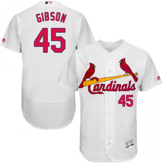 Men's Majestic St. Louis Cardinals 45 Bob Gibson White Home Flex Base Authentic Collection MLB Jersey