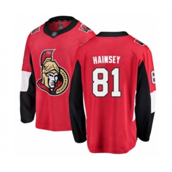 Youth Ottawa Senators 81 Ron Hainsey Fanatics Branded Red Home Breakaway Hockey Jersey