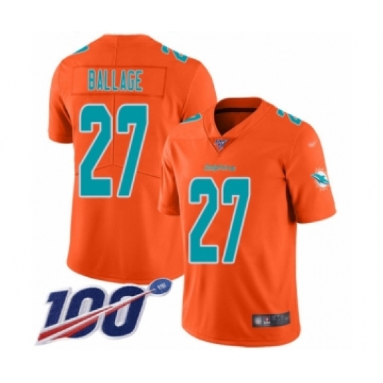 Men's Miami Dolphins 27 Kalen Ballage Limited Orange Inverted Legend 100th Season Football Jersey