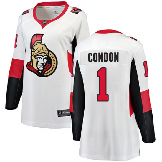 Women's Ottawa Senators 1 Mike Condon Fanatics Branded White Away Breakaway NHL Jersey
