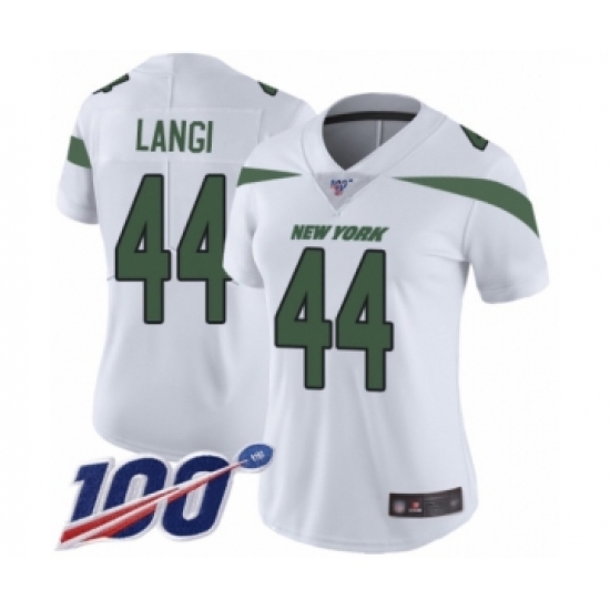 Women's New York Jets 44 Harvey Langi White Vapor Untouchable Limited Player 100th Season Football Jersey