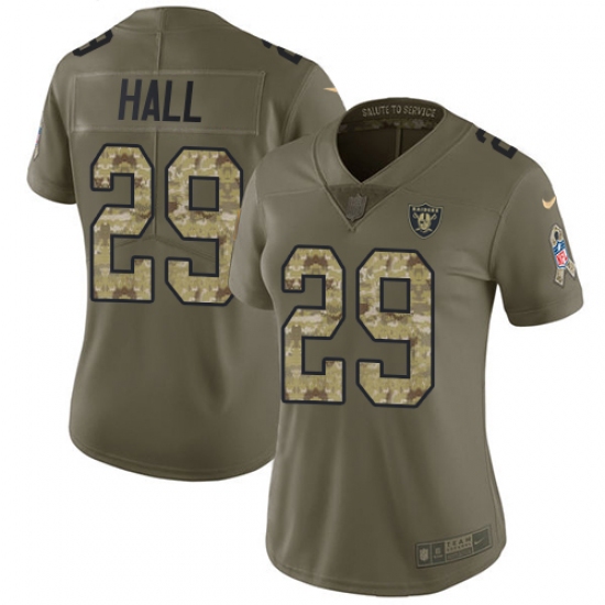 Women Nike Oakland Raiders 29 Leon Hall Limited Olive Camo 2017 Salute to Service NFL Jersey