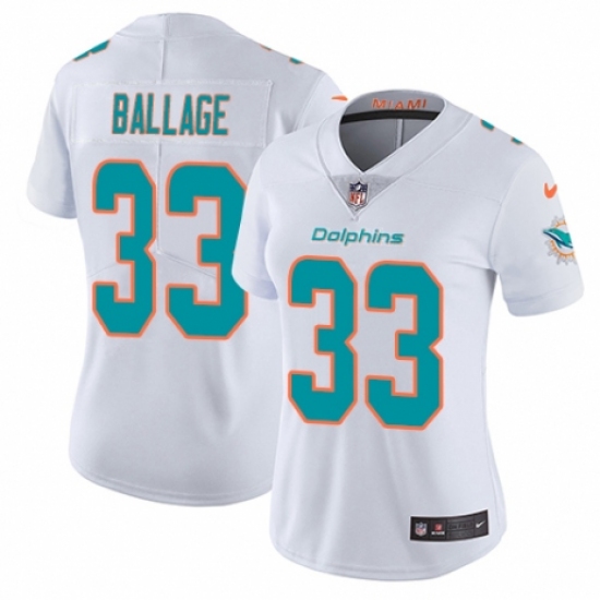 Women's Nike Miami Dolphins 33 Kalen Ballage White Vapor Untouchable Limited Player NFL Jersey