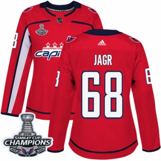 Women's Adidas Washington Capitals 68 Jaromir Jagr Authentic Red Home 2018 Stanley Cup Final Champions NHL Jersey