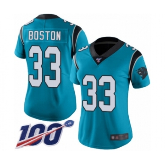 Women's Carolina Panthers 33 Tre Boston Blue Alternate Vapor Untouchable Limited Player 100th Season Football Jersey