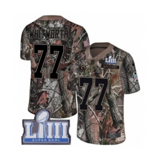 Youth Nike Los Angeles Rams 77 Andrew Whitworth Camo Rush Realtree Limited Super Bowl LIII Bound NFL Jersey