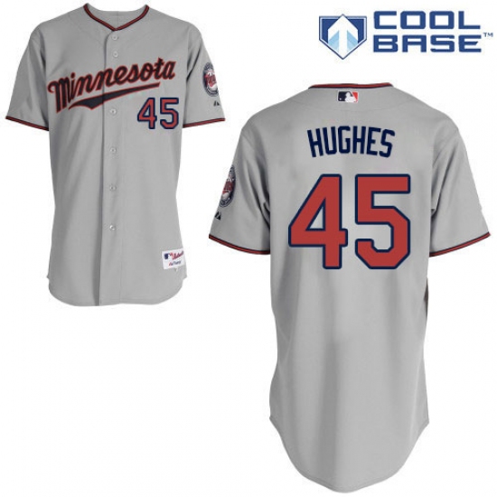 Men's Majestic Minnesota Twins 45 Phil Hughes Replica Grey Road Cool Base MLB Jersey