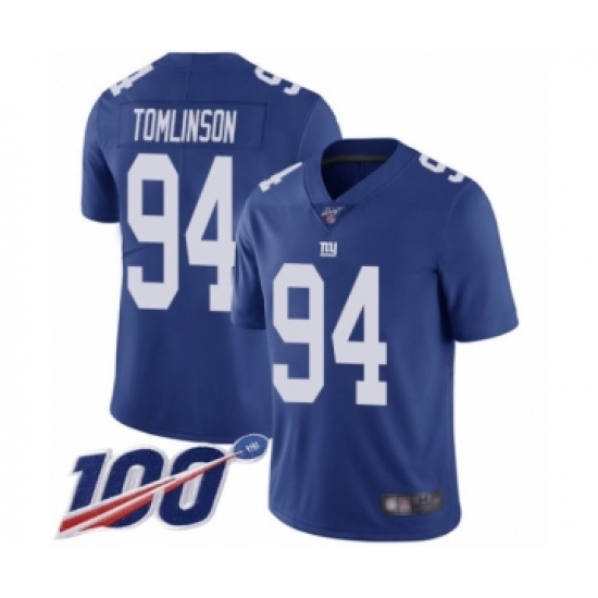 Men's New York Giants 94 Dalvin Tomlinson Royal Blue Team Color Vapor Untouchable Limited Player 100th Season Football Jersey