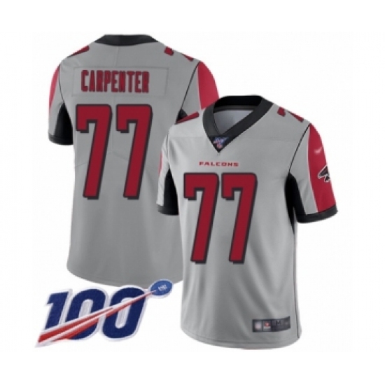 Men's Atlanta Falcons 77 James Carpenter Limited Silver Inverted Legend 100th Season Football Jersey