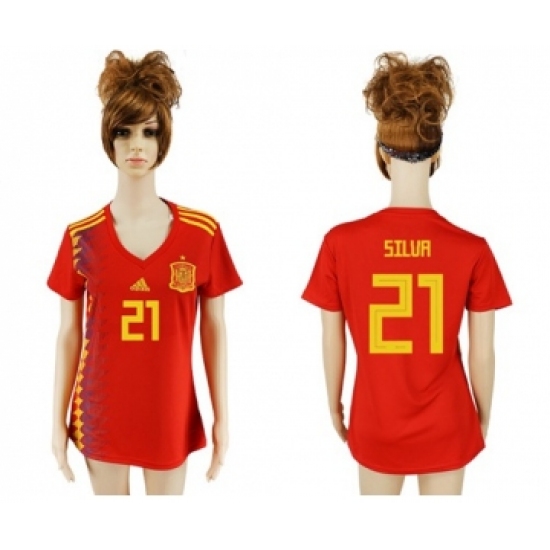 Women's Spain 21 Silva Red Home Soccer Country Jersey
