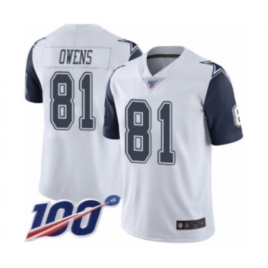 Men's Dallas Cowboys 81 Terrell Owens Limited White Rush Vapor Untouchable 100th Season Football Jersey