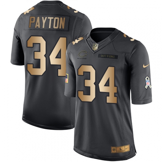 Youth Nike Chicago Bears 34 Walter Payton Limited Black/Gold Salute to Service NFL Jersey