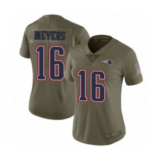 Women's New England Patriots 16 Jakobi Meyers Limited Olive 2017 Salute to Service Football Jersey