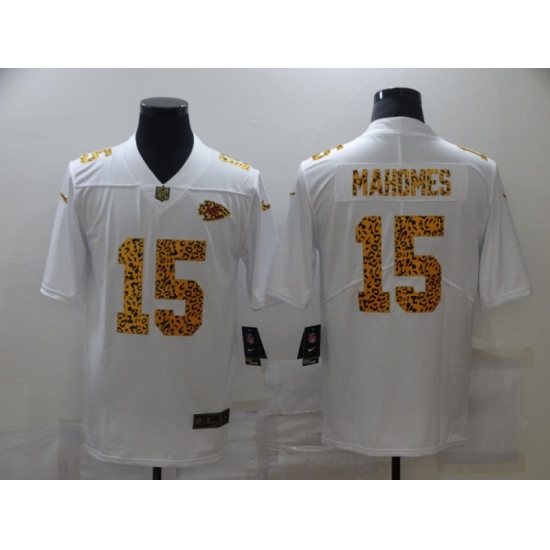 Men's Kansas City Chiefs 15 Patrick Mahomes White Nike Leopard Print Limited Jersey