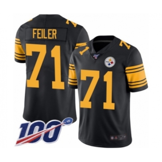 Men's Pittsburgh Steelers 71 Matt Feiler Limited Black Rush Vapor Untouchable 100th Season Football Jersey