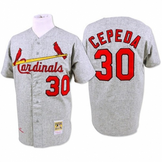 Men's Mitchell and Ness 1967 St. Louis Cardinals 30 Orlando Cepeda Authentic Grey Throwback MLB Jersey