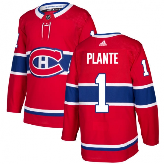 Men's Adidas Montreal Canadiens 1 Jacques Plante Authentic Red Home NHL Jersey