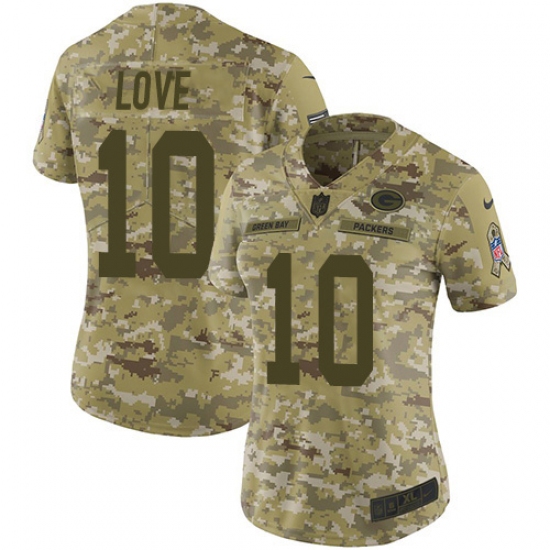 Women's Green Bay Packers 10 Jordan Love Camo Stitched NFL Limited 2018 Salute To Service Jersey