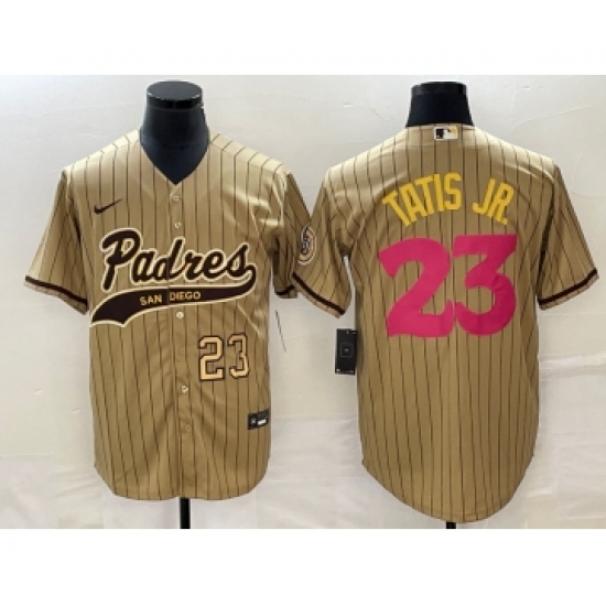 Men's San Diego Padres 23 Fernando Tatis Jr Number Tan NEW 2023 City Connect Cool Base Stitched Jersey