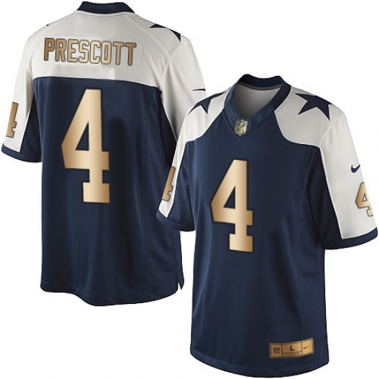 Men's Nike Dallas Cowboys 4 Dak Prescott Limited Navy/Gold Throwback Alternate NFL Jersey