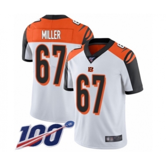 Men's Cincinnati Bengals 67 John Miller White Vapor Untouchable Limited Player 100th Season Football Jersey
