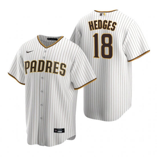 Men's Nike San Diego Padres 18 Austin Hedges White Brown Home Stitched Baseball Jersey