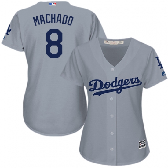 Women's Majestic Los Angeles Dodgers 8 Manny Machado Authentic Grey Road Cool Base MLB Jersey