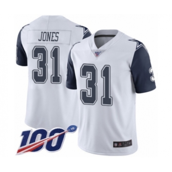 Men's Dallas Cowboys 31 Byron Jones Limited White Rush Vapor Untouchable 100th Season Football Jersey