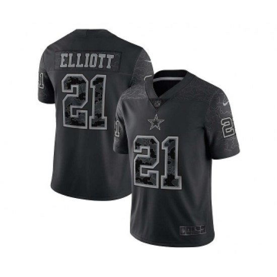 Men's Dallas Cowboys 21 Ezekiel Elliott Black Reflective Limited Stitched Football Jersey