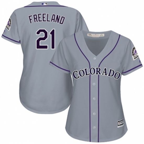 Women's Majestic Colorado Rockies 21 Kyle Freeland Authentic Grey Road Cool Base MLB Jersey