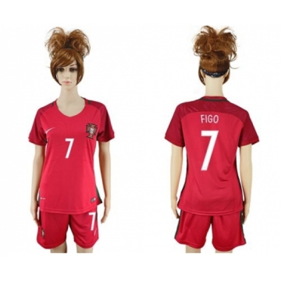 Women's Portugal 7 Figo Home Soccer Country Jersey