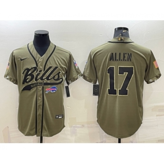 Men's Buffalo Bills 17 Josh Allen 2022 Olive Salute to Service Cool Base Stitched Baseball Jersey