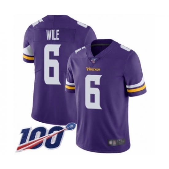 Men's Minnesota Vikings 6 Matt Wile Purple Team Color Vapor Untouchable Limited Player 100th Season Football Jersey