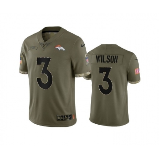 Men's Denver Broncos 3 Russell Wilson 2022 Olive Salute To Service Limited Stitched Jersey