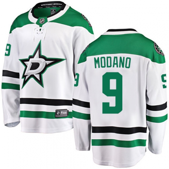 Men's Dallas Stars 9 Mike Modano Fanatics Branded White Away Breakaway NHL Jersey
