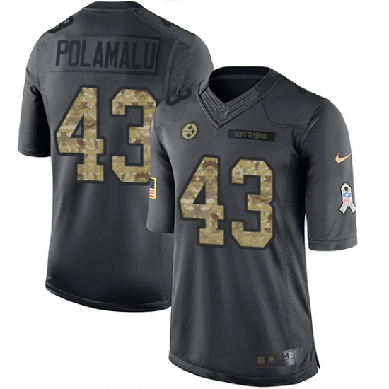 Men's Nike Pittsburgh Steelers 43 Troy Polamalu Limited Black 2016 Salute to Service NFL Jersey