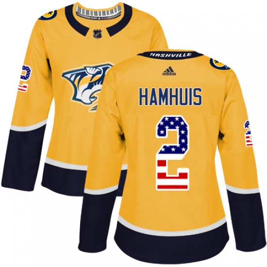 Women's Adidas Nashville Predators 2 Dan Hamhuis Authentic Gold USA Flag Fashion NHL Jersey