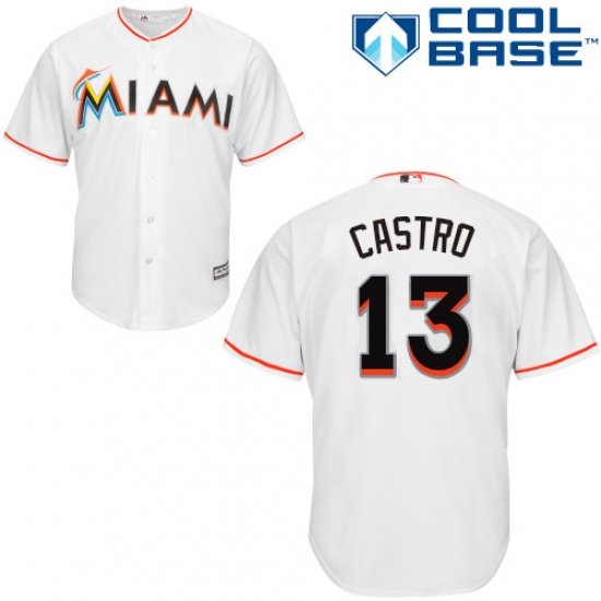 Youth Majestic Miami Marlins 13 Starlin Castro Authentic White Home Cool Base MLB Jersey