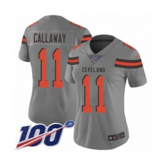 Women's Cleveland Browns 11 Antonio Callaway Limited Gray Inverted Legend 100th Season Football Jersey