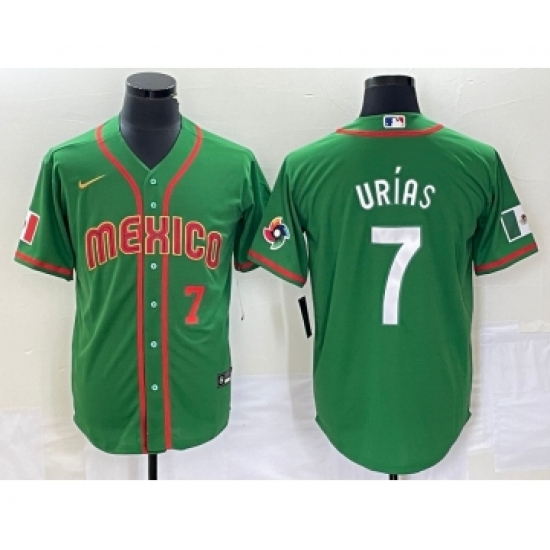 Men's Mexico Baseball 7 Julio Urias Number 2023 Green World Classic Stitched Jersey5