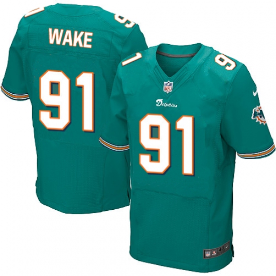 Men's Nike Miami Dolphins 91 Cameron Wake Elite Aqua Green Team Color NFL Jersey