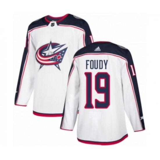 Men's Adidas Columbus Blue Jackets 19 Liam Foudy Authentic White Away NHL Jersey