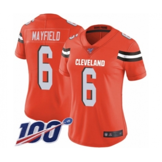 Women's Cleveland Browns 6 Baker Mayfield Orange Alternate 100th Season Vapor Untouchable Limited Player Football Jersey