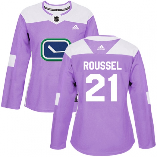 Women's Adidas Vancouver Canucks 21 Antoine Roussel Authentic Purple Fights Cancer Practice NHL Jersey