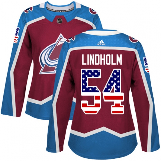Women's Adidas Colorado Avalanche 54 Anton Lindholm Authentic Burgundy Red USA Flag Fashion NHL Jersey