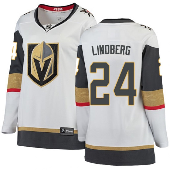 Women's Vegas Golden Knights 24 Oscar Lindberg Authentic White Away Fanatics Branded Breakaway NHL Jersey